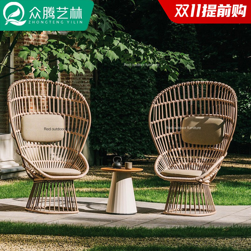 Creative Outdoor Rattan Sofa Art Rope Balcony Chair Hotel Model Room Furniture Outdoor Courtyard Woven Rattan Chair