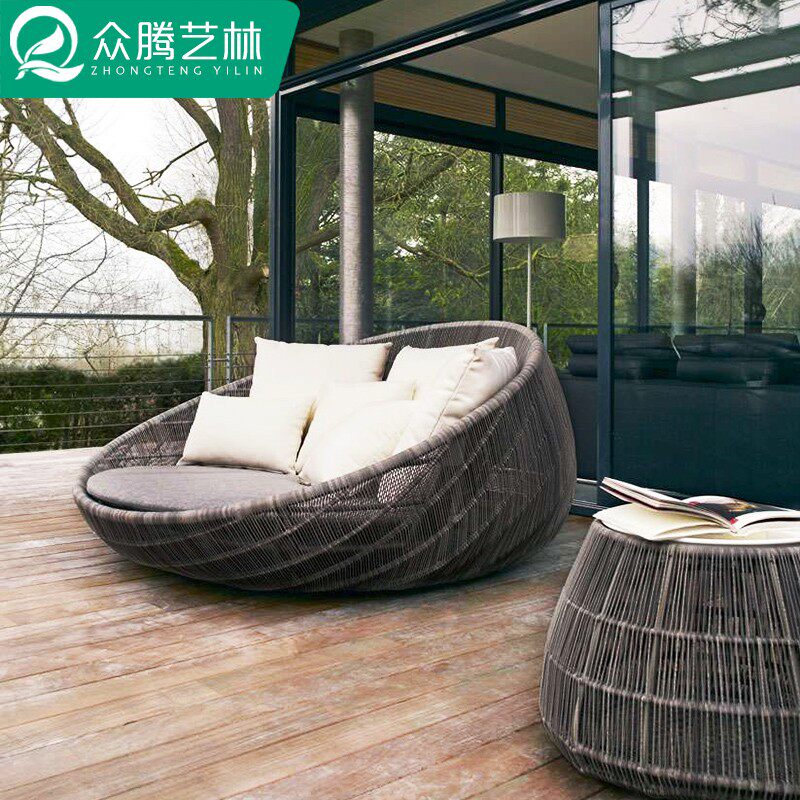Outdoor Rattan Sofa Large Balcony Casual Rattan Chair Sofa Round Creativity Outdoor Patio Garden Terrace Round Bed Sofa