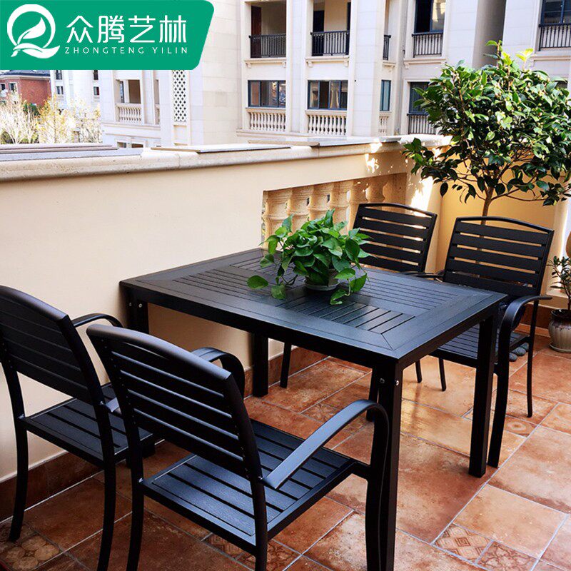 Outdoor Plastic Wood Table And Chairs Patio Terrace Terrace Embalming Wood Outdoor Garden Terrace Waterproof Sunscreen Cafe Casual Table and chairs