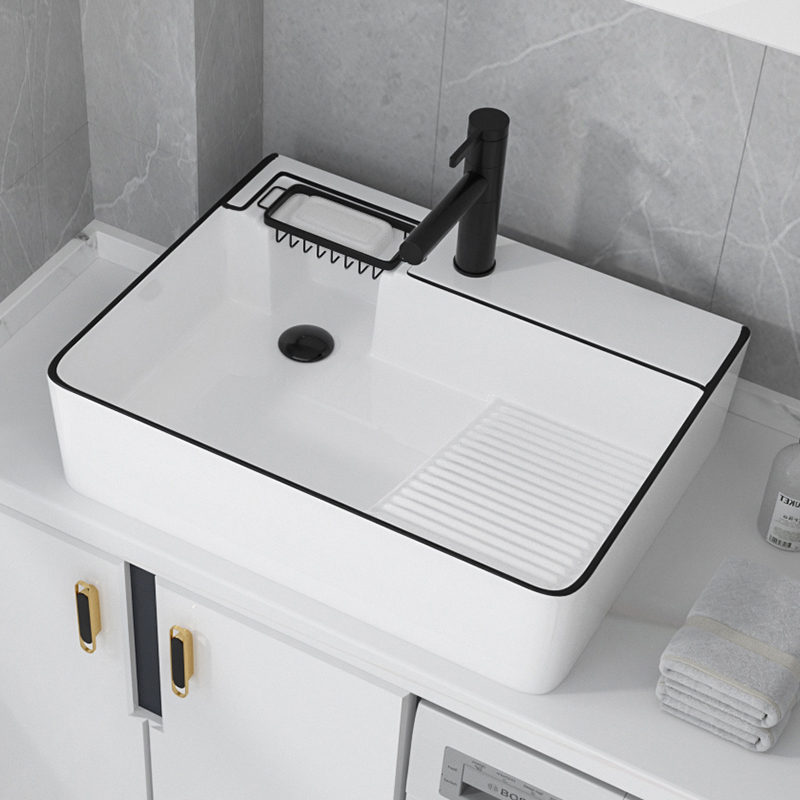 Counter basin ceramic laundry basin with washboard balcony wash basin bathroom washbasin side down water side drainage
