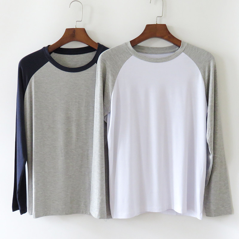 Modale sleepwear long sleeve T-shirt for men's summer large size set with thin section of spring and autumn family clothes round collar single piece