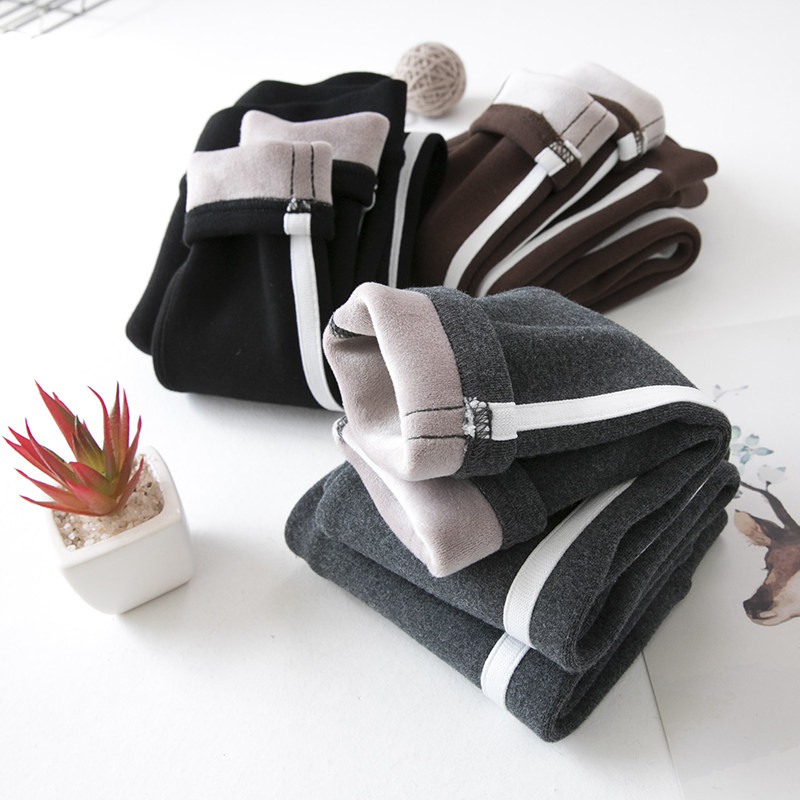 Girls ' flannel inner pants thicken autumn and winter one-piece velvet outer wear Foreign school children's inner pants Female baby medium-thick pants