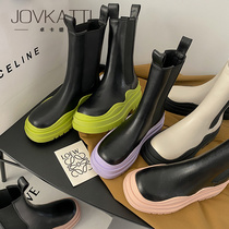 Cigarette boots womens green bottom Chelsea short boots thick bottom boots Martin boots 2022 new winter mid-tube mona same shoes