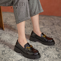 Jovkatti shoes and lady thick sole round head of English small leather shoes in 2023 pine one foot