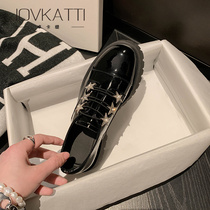 JOVKATTI stars thick Lefu shoes girls 2023 new spring fur bright round head round head single shoes English small leather shoes