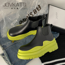 Chelsea short boots womens thick-soled Martin boots 2021 new winter boots mona same shoes leather green bottom cigarette boots