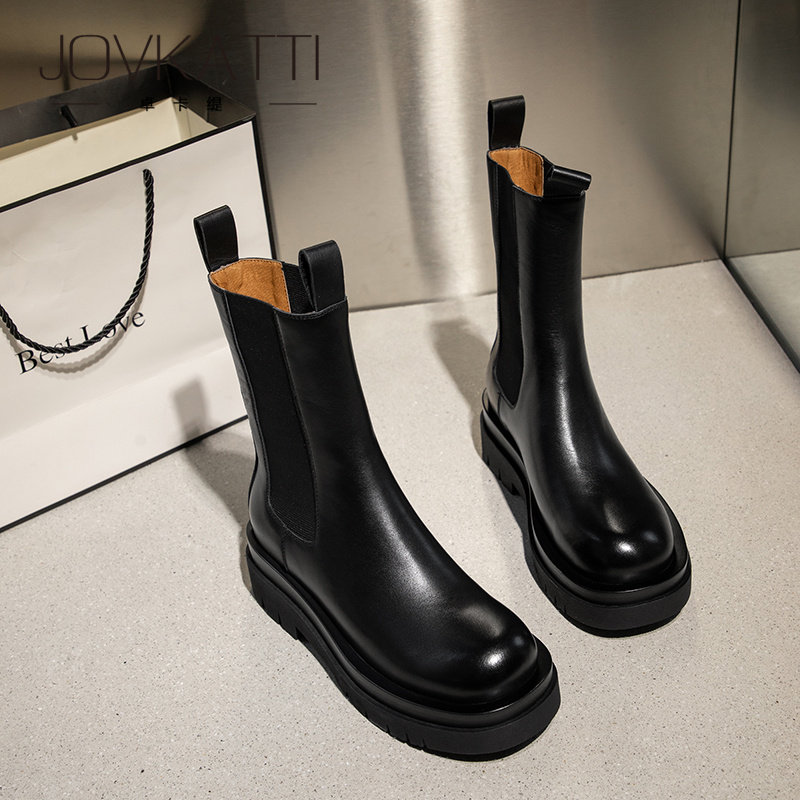 mona homo shoes Martin boots women genuine leather 2023 Spring boots in cylinder thick bottom Chelsea short boots Smoke Boots 