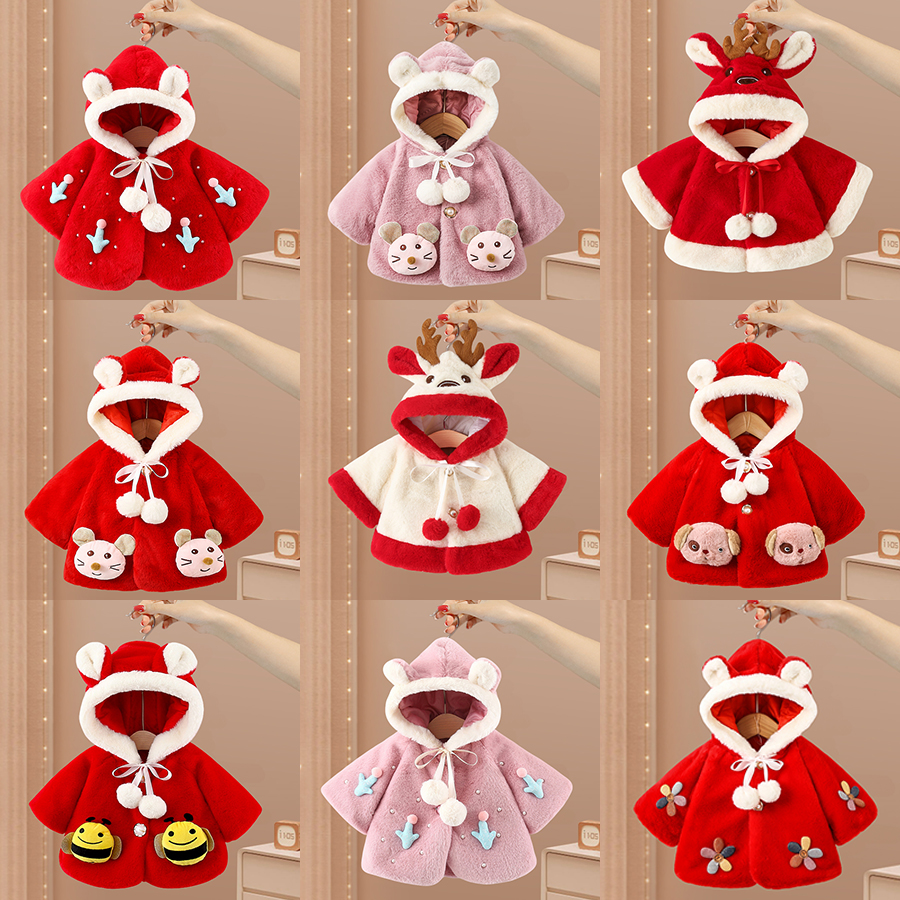 Baby baby red cape autumn winter thickened outside Windproof Princess Coat Festive for New Year's New Year's Beatles-Taobao
