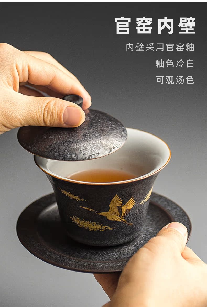 Send Yang vintage silver spot glaze tureen kung fu tea tea ware cups from running Jin Sancai home make tea cup large bowl