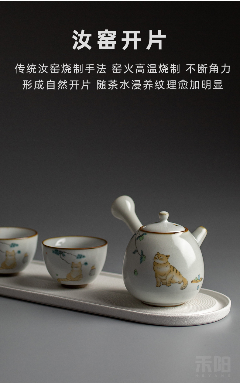 Send Yang your up slicing side pot home filtration ball teapot ceramic teapot Chinese kung fu tea set the cat