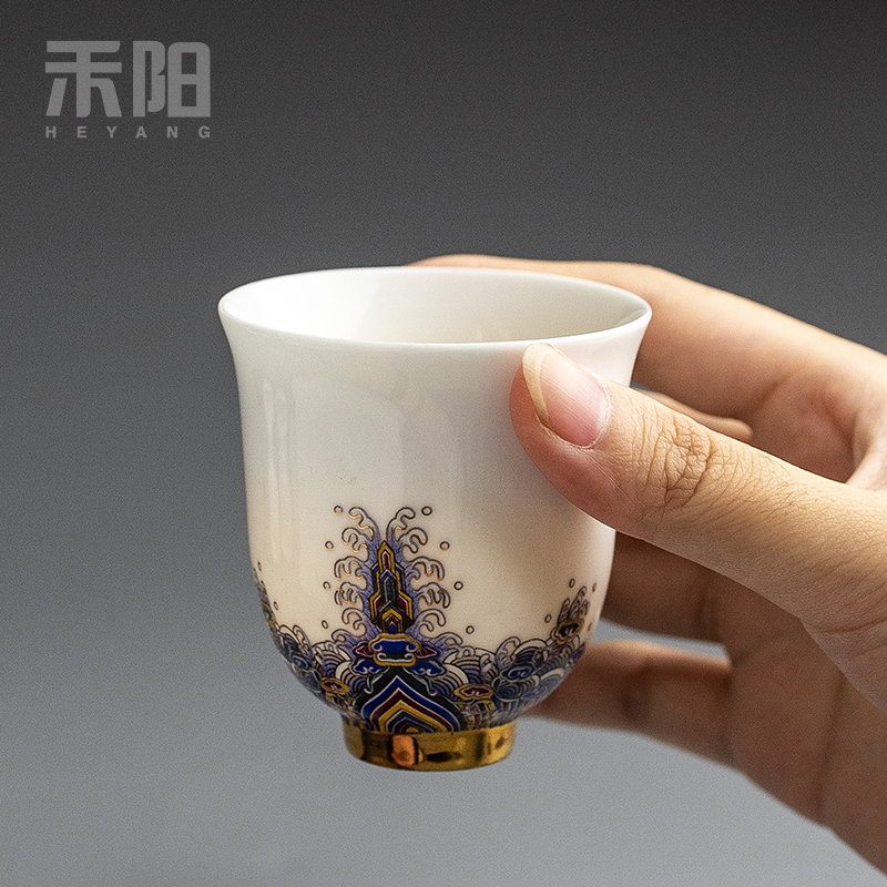 Send Yang gold colored enamel cup of the big sample tea cup single cup white porcelain ceramic kung fu masters cup cup high - end tea sets