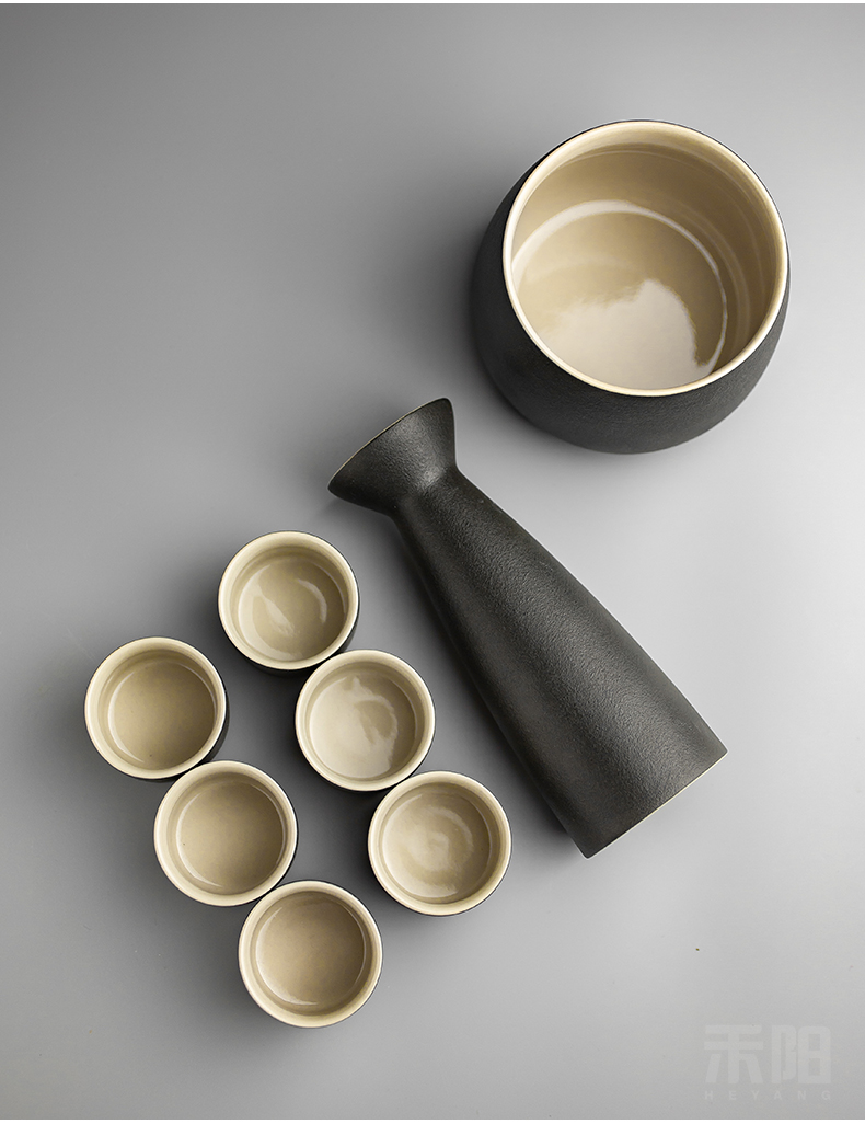 Send Yang Japanese black pottery temperature wine pot clear wine wine suits for the and hip hot hip ceramic bottle glass