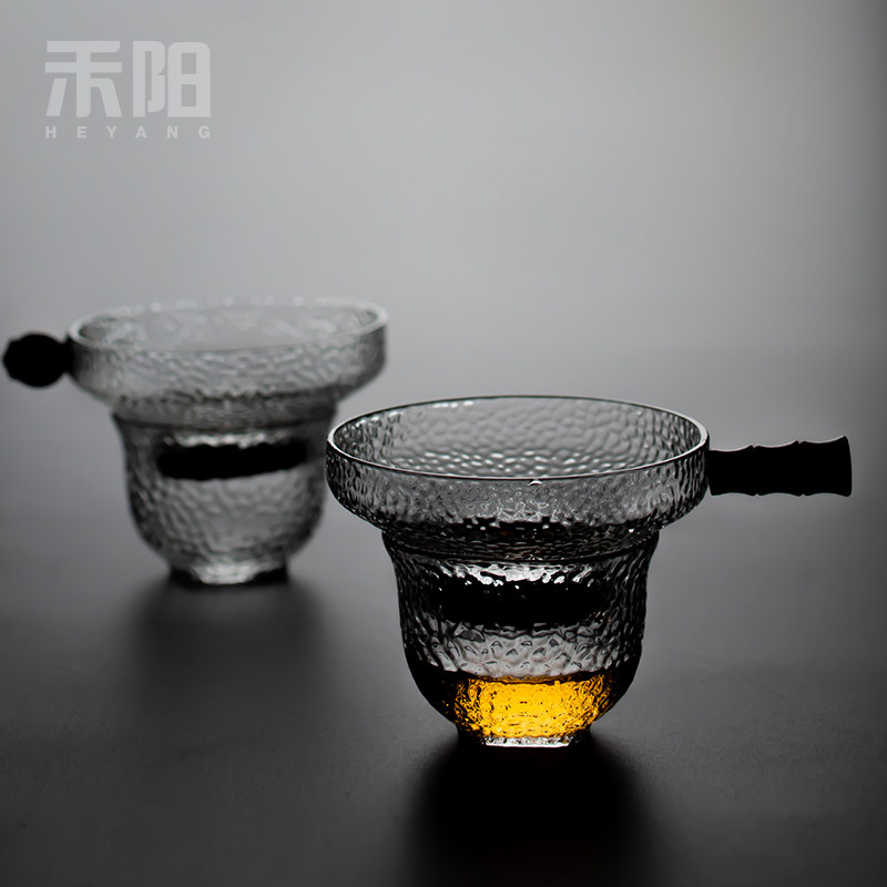 Heat-resistant glass filter mesh tea leak solid wood put Japanese-style mesh set Kung Fu tea set accessories tea filter tea filter funnel