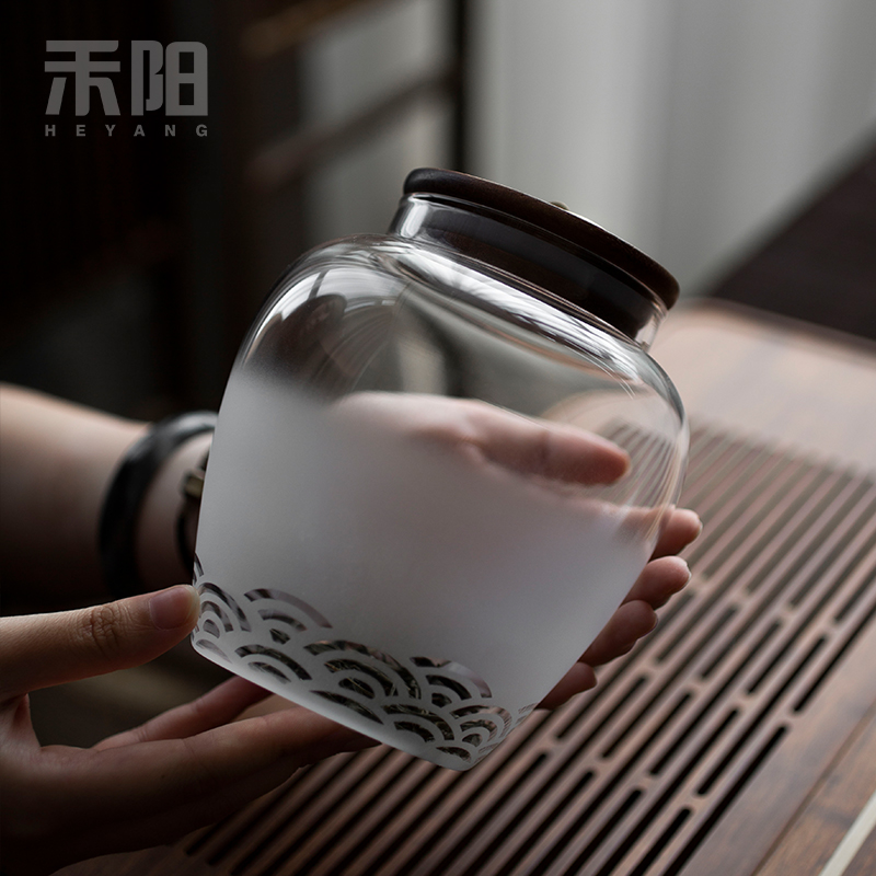 Send Yang acacia wood glass tea pot seal moisture trumpet tea tea storage tanks warehouse storage tank