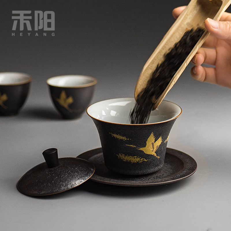 Send Yang vintage silver spot glaze tureen kung fu tea tea ware cups from running Jin Sancai home make tea cup large bowl