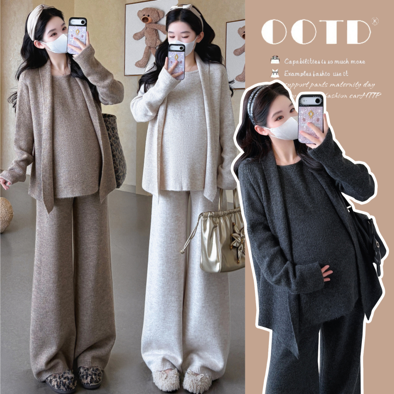 Trendy 2026 Autumn and Winter Maternity Set, Faux Two-Piece, Casual and Stylish Loose Wide-Leg Pants Two-Piece Set for Pregnancy Trendy 2026 Autumn and Winter Maternity Set, Faux Two-Piece, Casual and Stylish Loose Wide-Leg Pants Two-Piece Set for Pregnancy
