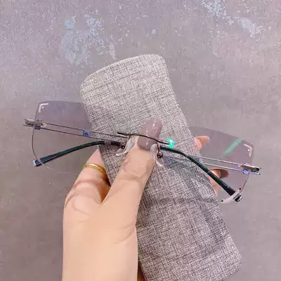 Color-changing myopia glasses can be matched with degree male tide box big face frameless anti-fog anti-blue color changing female business personality