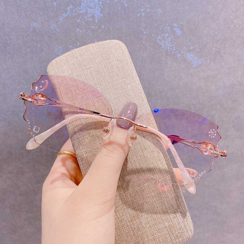 Colour changing glasses myopia women with degrees can be matched with large face display slim without frame diamond cut border fog anti-blue optical network red light