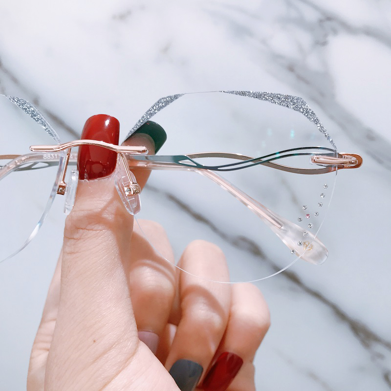 Anti-fog myopia glasses female can fit with degree anti-blue light radiation No frame diamond cut edge explicit face small tide