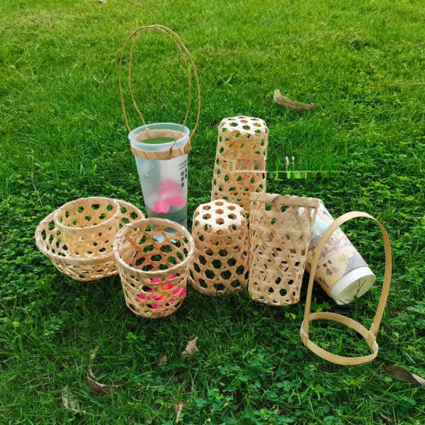Handmade Bamboo Tube Milk Tea Cup, Bamboo Woven Basket, Bamboo Basket, Chinese Style Hollow Bamboo Basket, Popular Tourist Spot Ice Cream