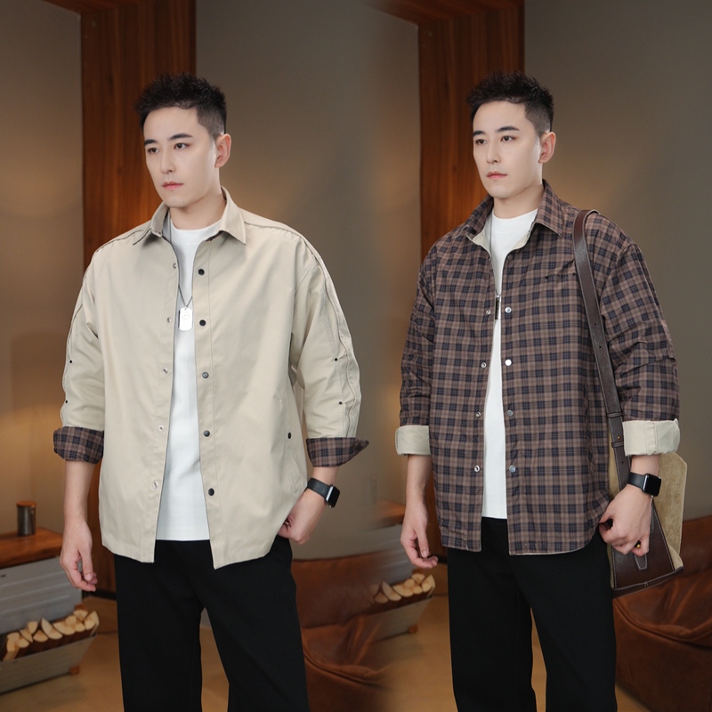 Yaofa Clothing Reversible Plaid Shirt Jacket 2026 Autumn New Student Casual Double-Sided Coat 25816 Yaofa Clothing Reversible Plaid Shirt Jacket 2026 Autumn New Student Casual Double-Sided Coat 25816