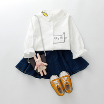 Childrens long-sleeved shirts spring and autumn new baby pure cotton shirt girls fashionable Korean version versatile bottoming shirt