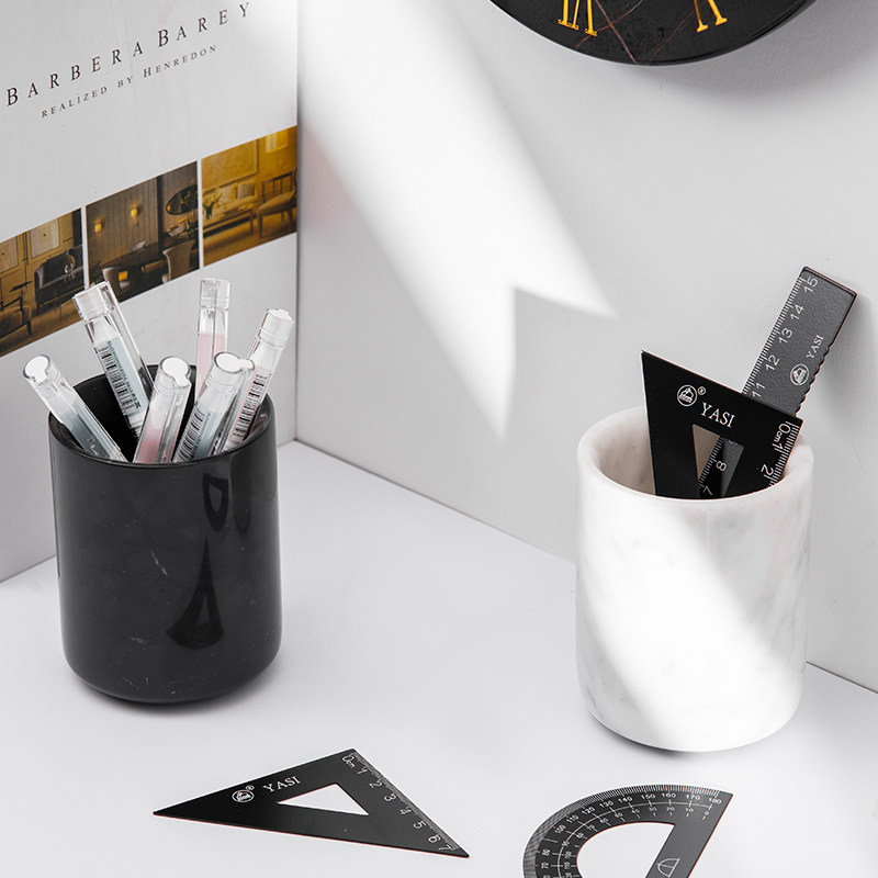Marble round pen holder creative personality paint pencil storage bucket large capacity DIY candle cup empty scent