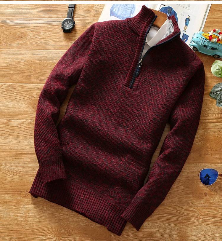 Áo len nam mùa xuân và mùa thu cao cổ áo len dày cộng với áo len nhung ấm áp XL cổ áo cổ áo mùa đông - Cardigan ao len nam