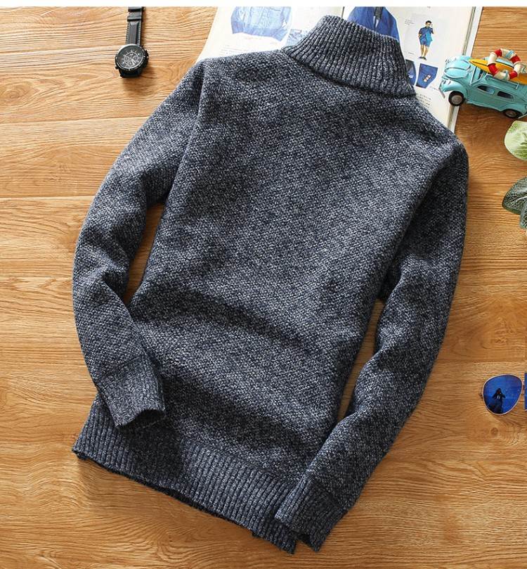 Áo len nam mùa xuân và mùa thu cao cổ áo len dày cộng với áo len nhung ấm áp XL cổ áo cổ áo mùa đông - Cardigan ao len nam