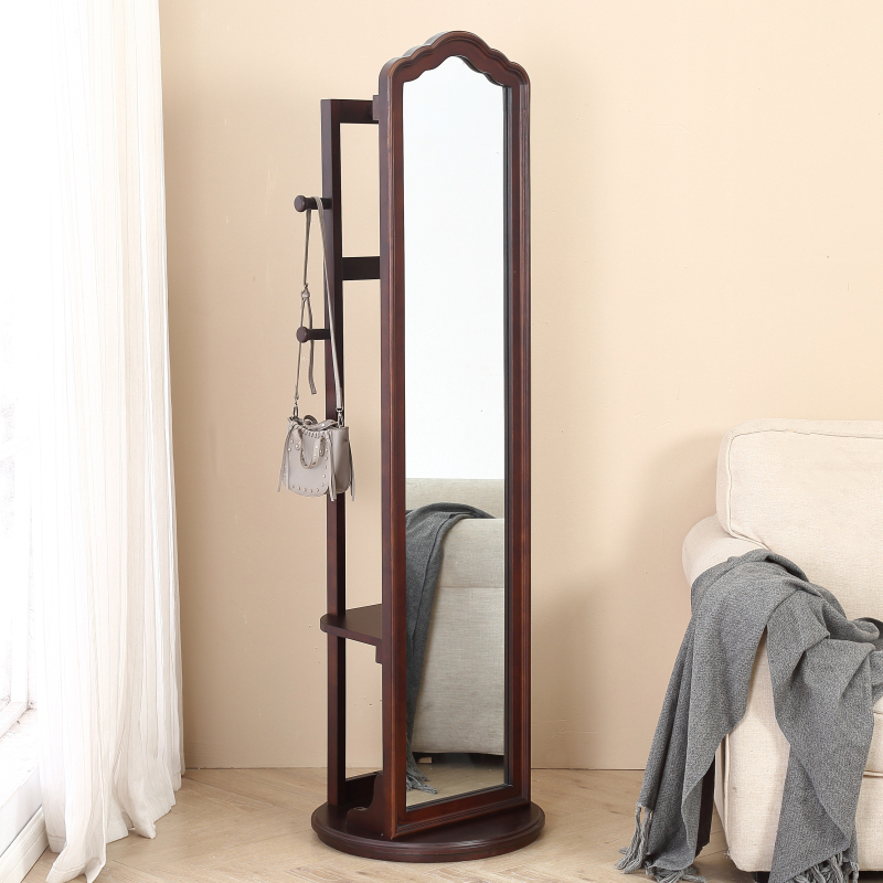 Solid wood dressing mirror full-body mirror floor mirror home American rotating mirror fitting mirror bedroom storage coat mirror