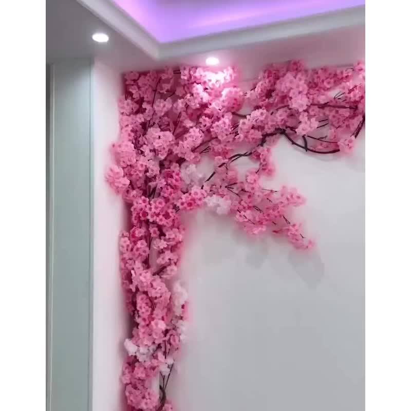 Simulation Cherry Blossom Decoration Wall Creativity Fake Flower Wedding Celebration Decoration Scene Arrangement Mesh Red Vines Wedding and Top Flower Bouquet
