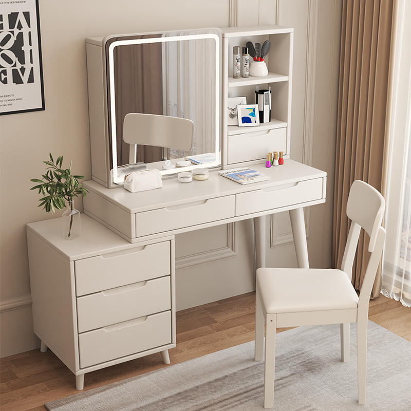 All Solid Wood Cream Style Dressing Table Nordic Solid Wood Makeup Table Bedroom Modern Simple Storage Cabinet Integrated Dressing Table