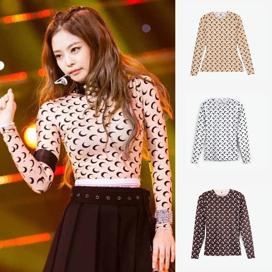 Jennie with the same MARINE SERRE full moon close-fitting long sleeves fit T068ICONW