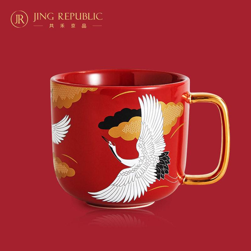 共禾京品中国风情侣水杯陶瓷礼品盒带勺国潮办公室杯子带把马克杯