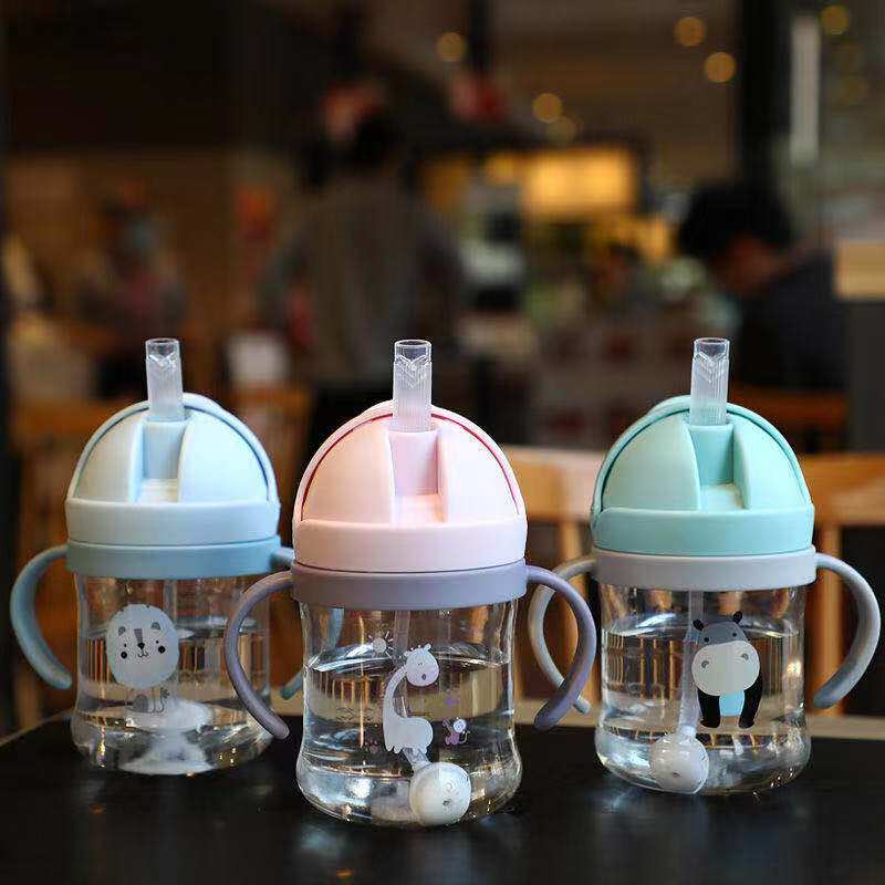 Child infant drinking water cup gravity ball straw cup baby drink 3-4-5-6-month water handle cup anti-choking