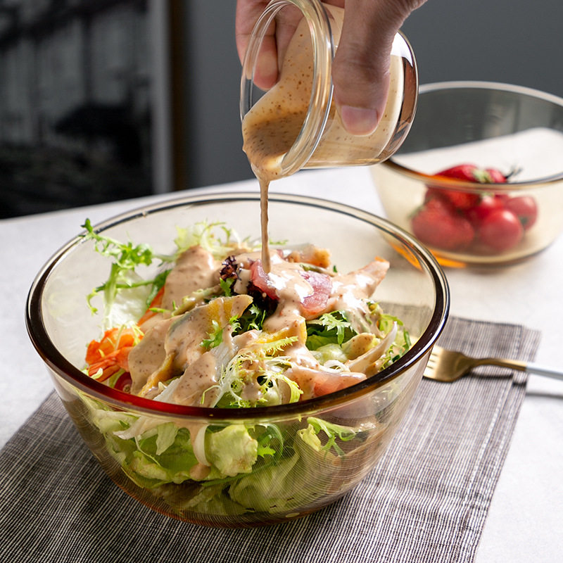 Amber salad bowl glass bowl microwave oven dedicated heat-resistant glass single bowl with lid soup bowl tableware set
