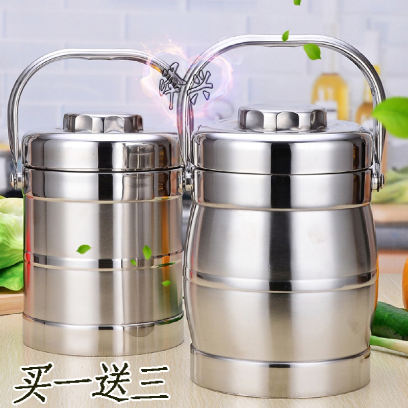 Stainless steel double insulation bento box insulation bucket Three-layer large capacity insulation carrying pot Student bento box delivery tool