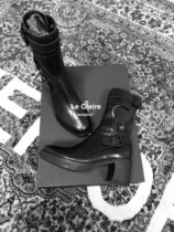 Discount spot Ann Demeulemeester black belt buckle middle heel Martin boots