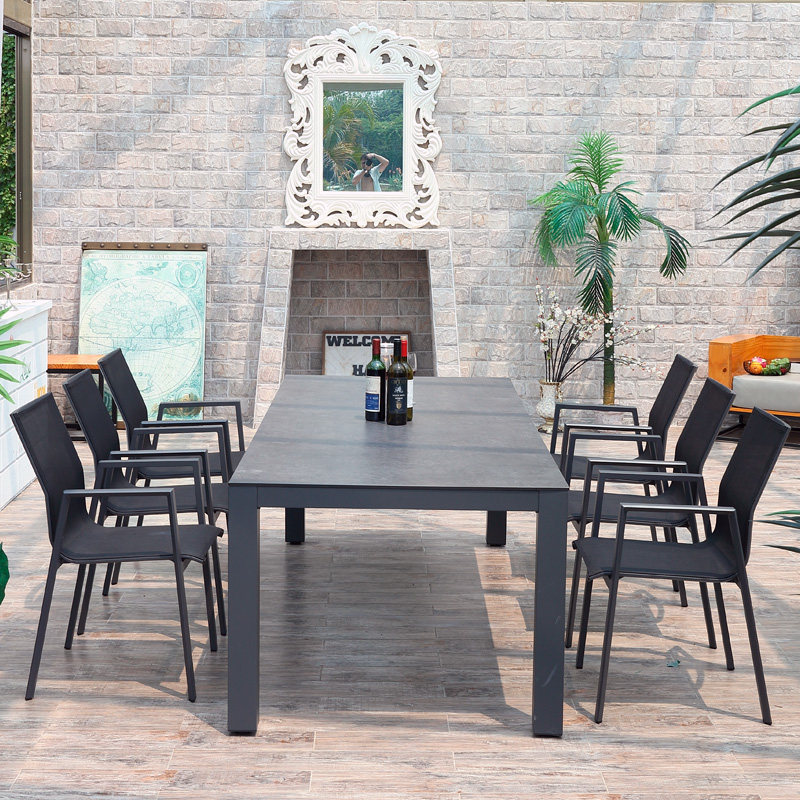 Outdoor table and chair Garden leisure table and chair combination High-end villa open-air chair anti-corrosion wood long table rattan chair set