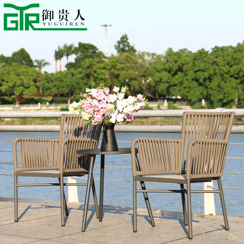 Outdoor leisure Balcony Table and chairs Three sets Nordic webbing chairs Small tea table Composition Mind villa open air