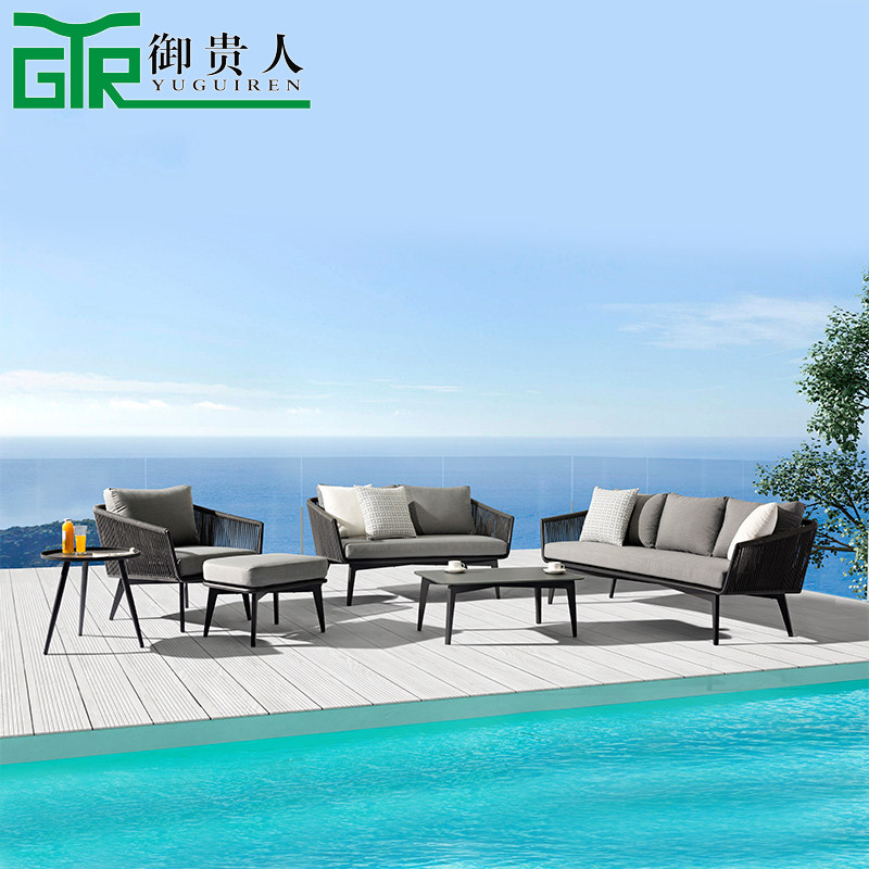 Nordic outdoor sofa Three-six sets Rattan Sofa Sunscreen Sunscreen Waterproof Patio Leisure Vines Chair Sofa