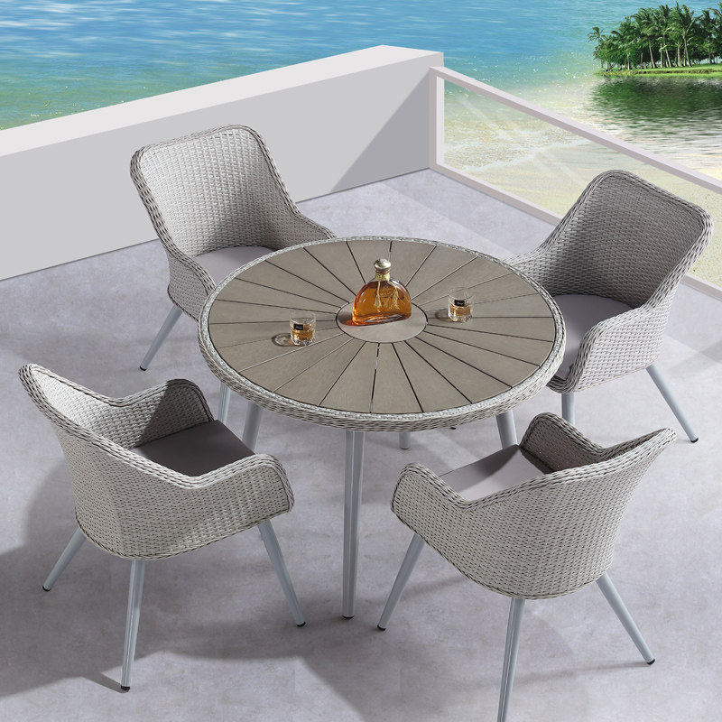 Outdoor Table And Chairs Patio Vines Chair Five Pieces Combination Leisure Room Outside Balcony Villa Garden Plastic Wood Table And Chairs Waterproof