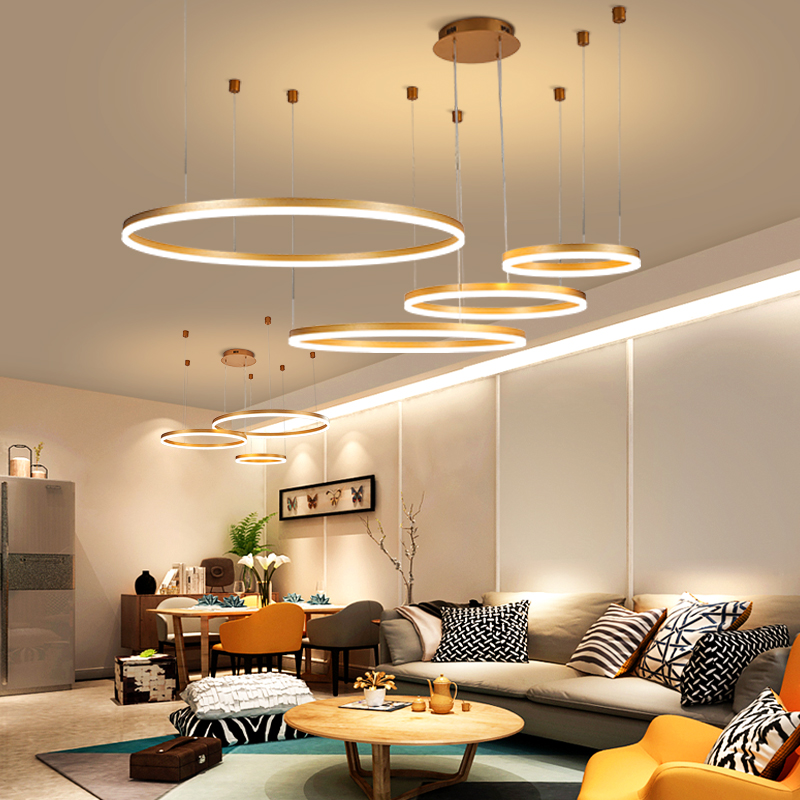 Golden Large Living Room Chandelights Postmodern Minimalist Atmosphere Light Lavish Nordic Art Round Ring Ring Red Creative Dining Room Lamps