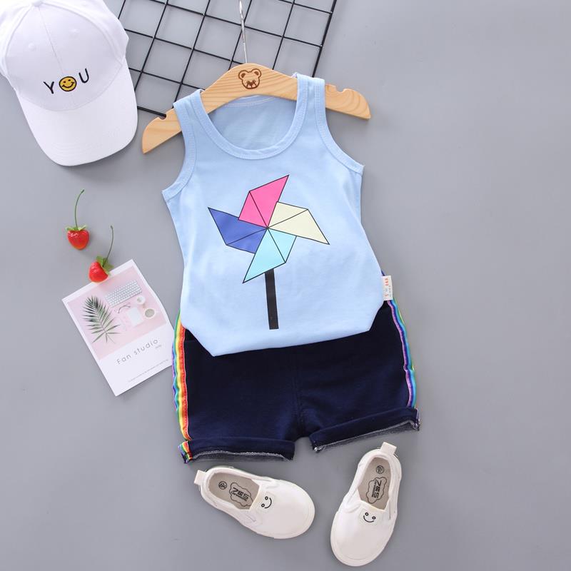 Bé trai Summer Set 2 chàng trai mùa hè Suit Handsome sọc -6-Year-Old Boy Vest Quần soóc trẻ em.