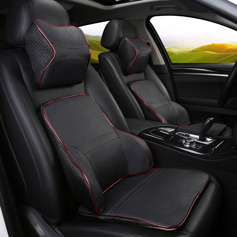 Genuine leather memory cotton car back cushion waist up to work computer chair waist support car waist up to girl seat green thin