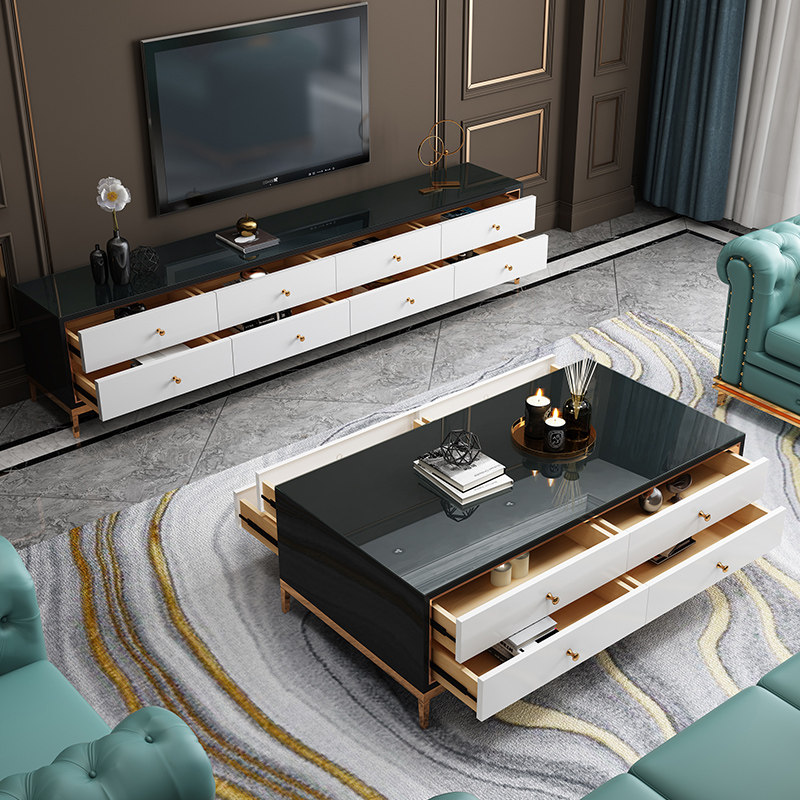 Port-style light lavish tea table TV cabinet Composition gilded living room rear modern minimalist black and white marble face