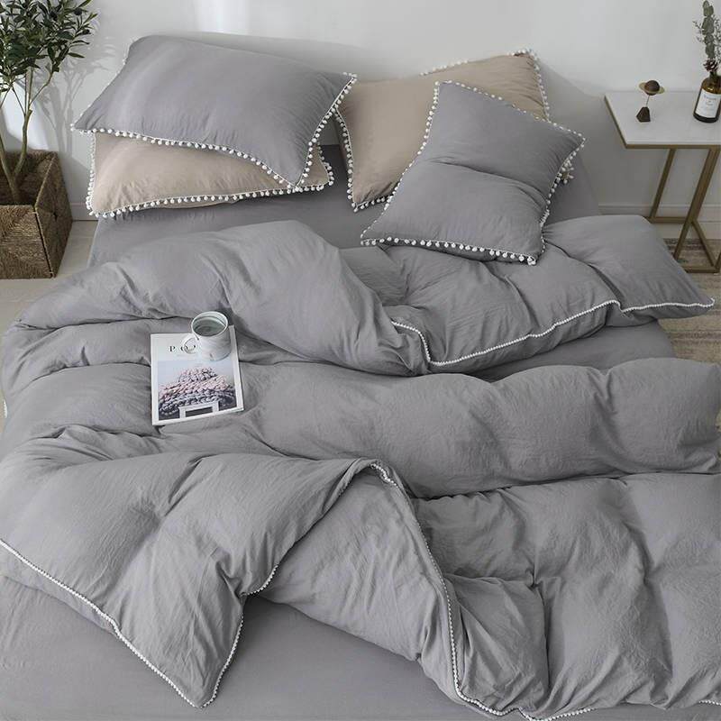 Spring and Autumn New Soft Four Pieces of Washing Cotton Set Single-Color Double Student Bed Supplies