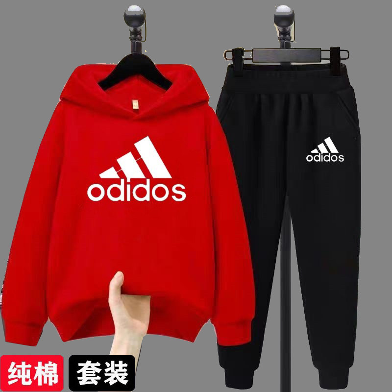 Детский весенне-осенний хлопковый свитер с капюшоном для мальчиков и девочек в западном стиле с тремя створками и бархатный спортивный костюм-двойка