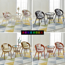 Balcony table and chair rattan chair three-piece modern simple leisure outdoor round table small Teng chair coffee table combination back chair