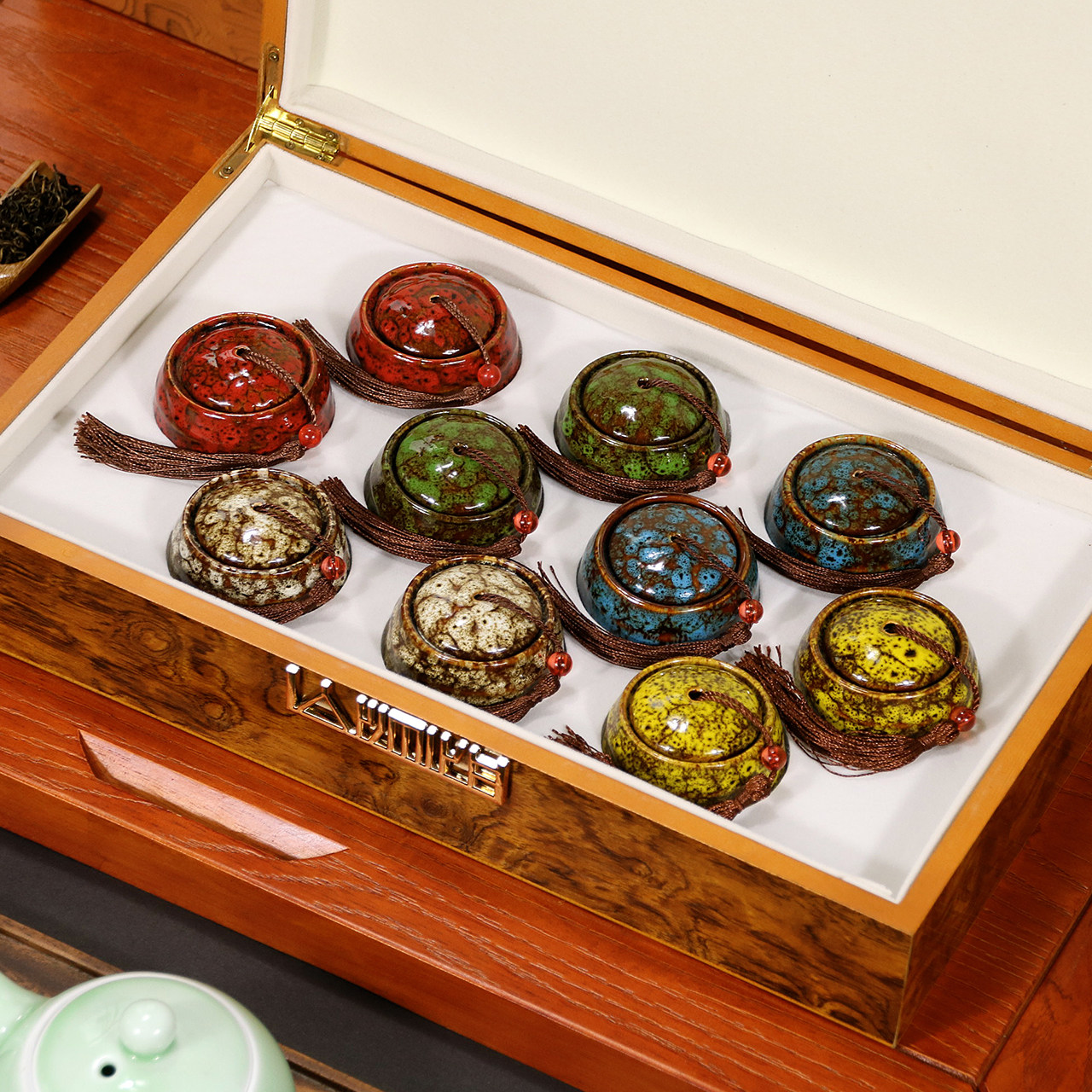 High-grade small can tea packaging box empty gift box 8 cans 10 cans ceramic universal crushed silver black tea rock tea wooden empty box